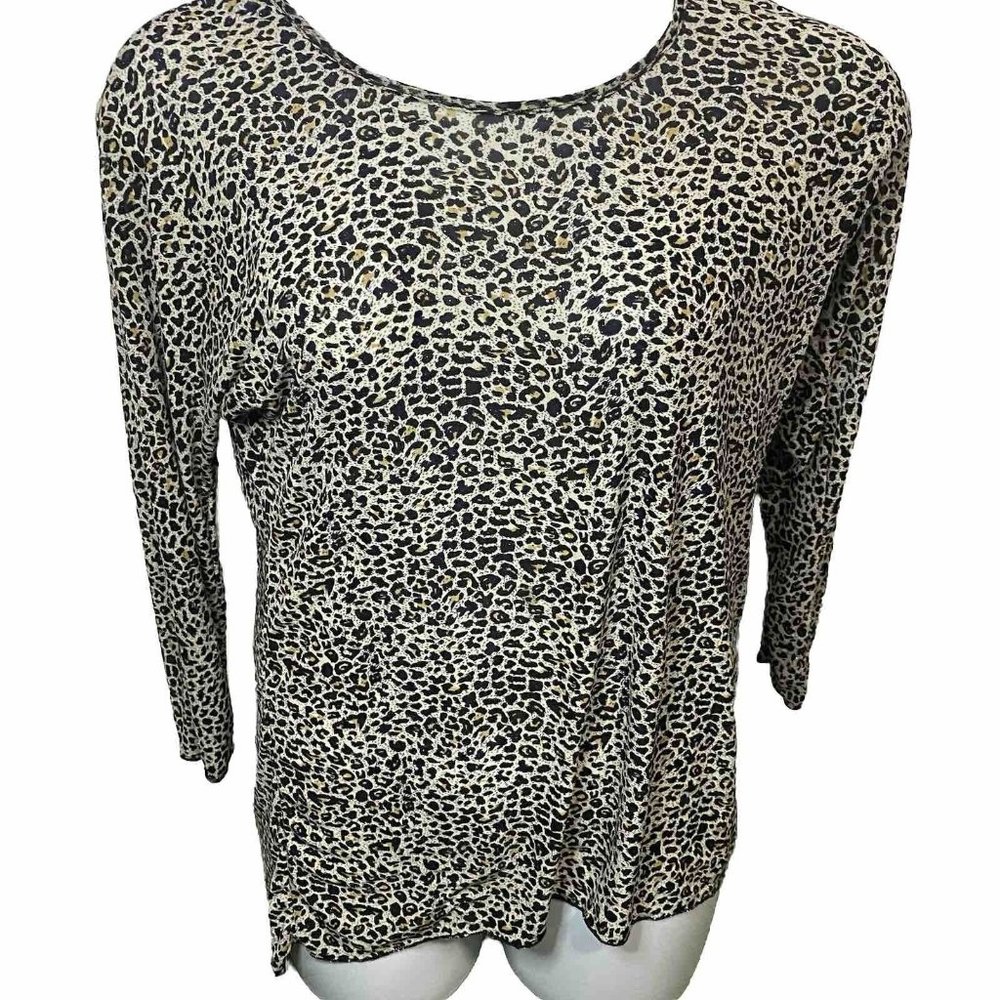 Camille And Company Leopard Size Medium Sheer Mesh Hi Low Shirt Animal Print